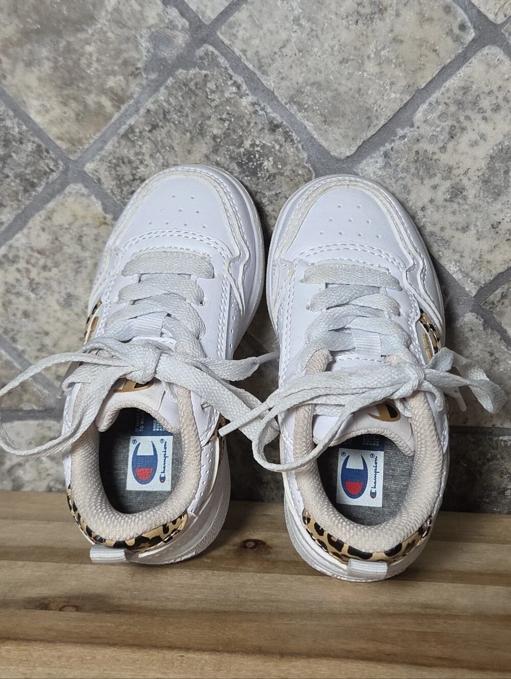 Champion Lore Cheetah Inset Court Low White Toddler Shoe Size 6 M